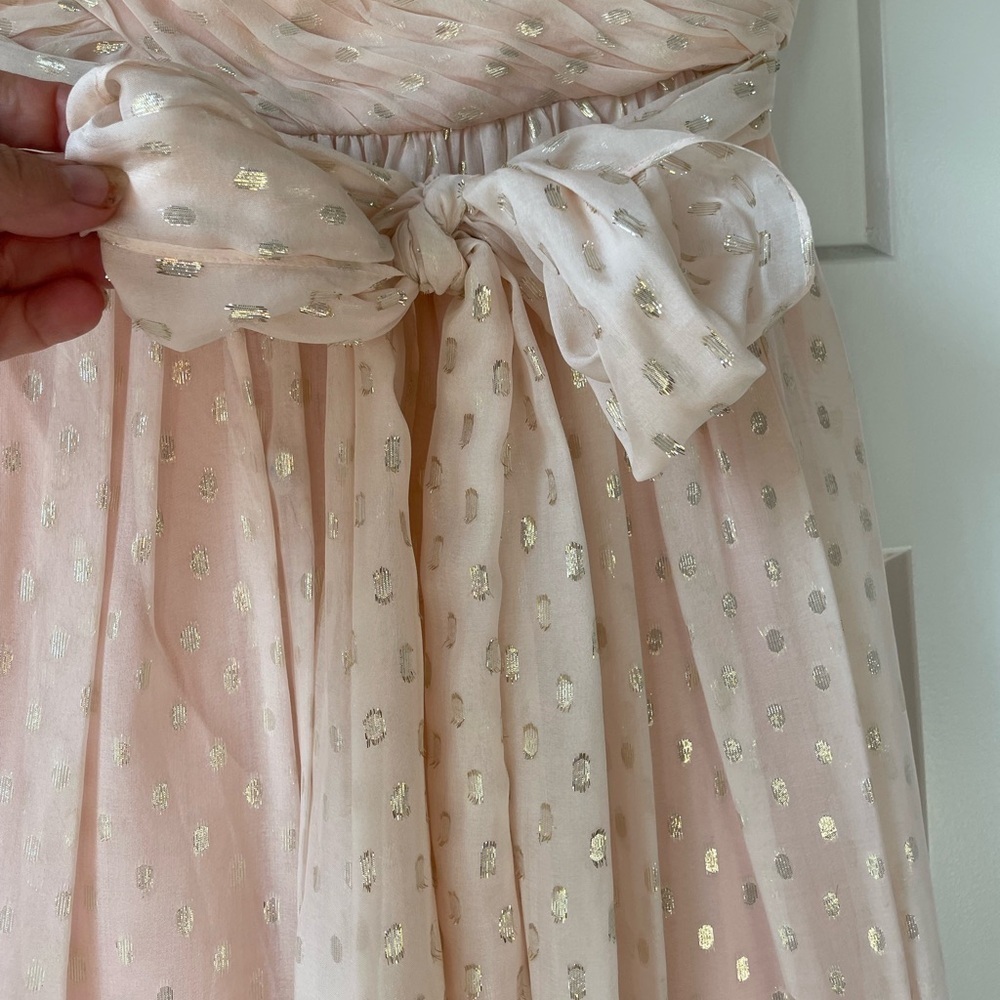 Jill Stuart Y2K Silk Ballerina Pink Strapless Metallic Dot Tea Length Dress - Picture 7 of 13